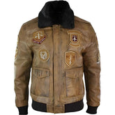 Blouson aviateur en cuir d'agneau marron Air Force pour homme